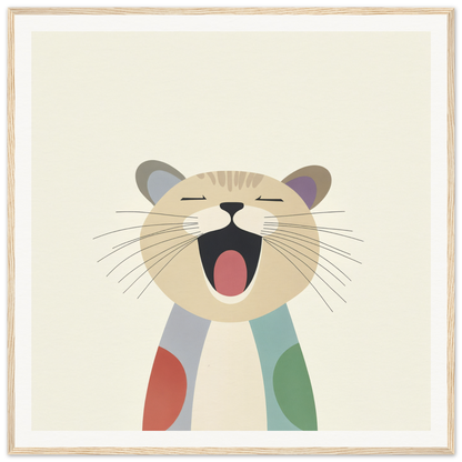 Yawning cartoon cat with colorful patches from the Majestic Feline Viva collection