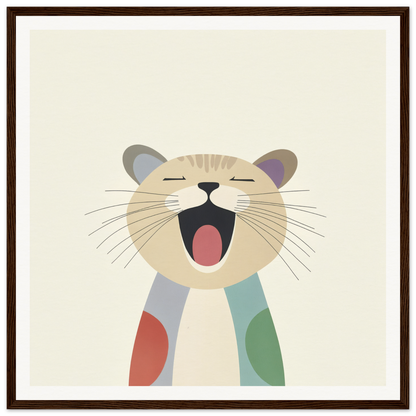 Yawning cartoon cat with colorful patches in Majestic Feline Viva design