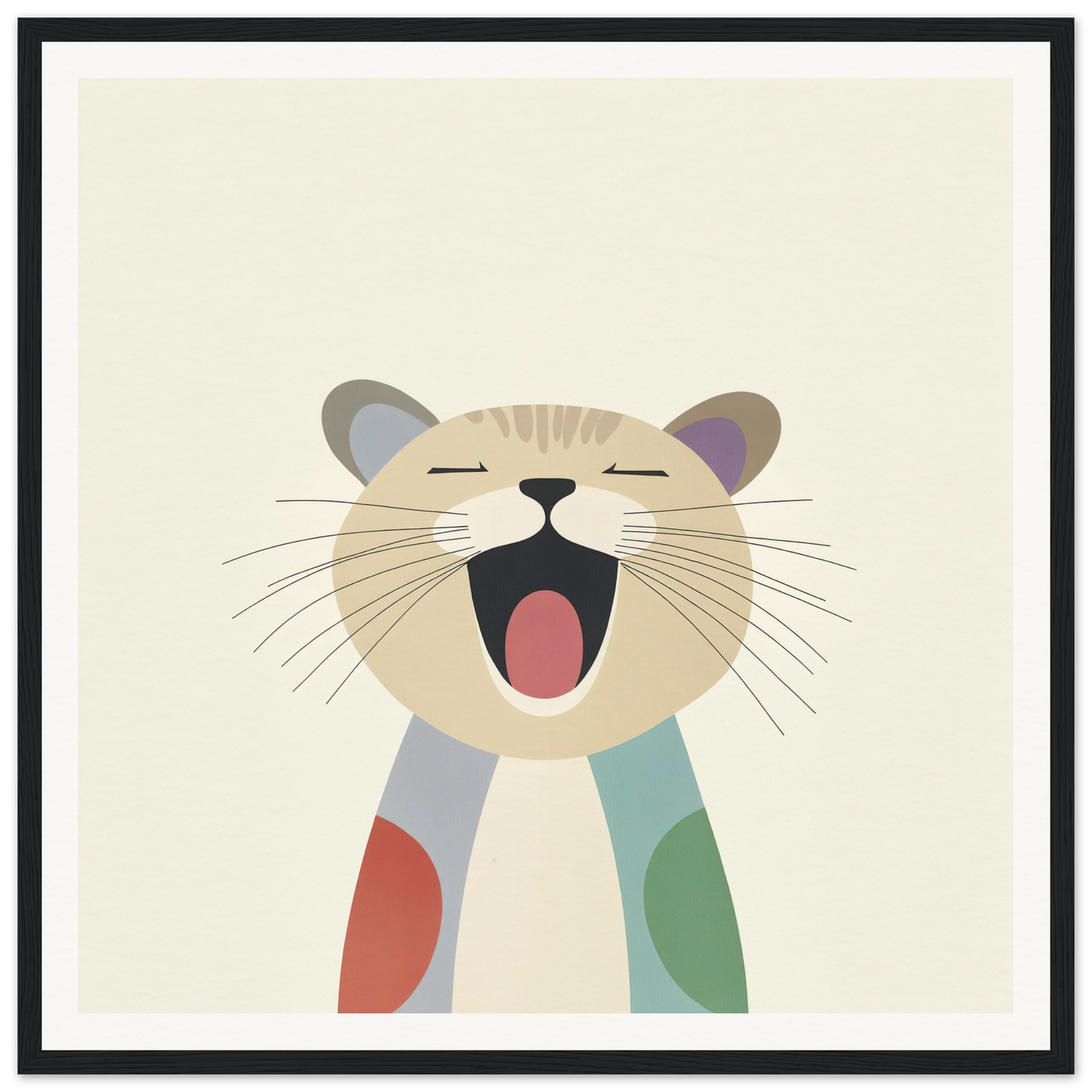 Yawning cartoon cat with geometric shapes, part of Majestic Feline Viva collection