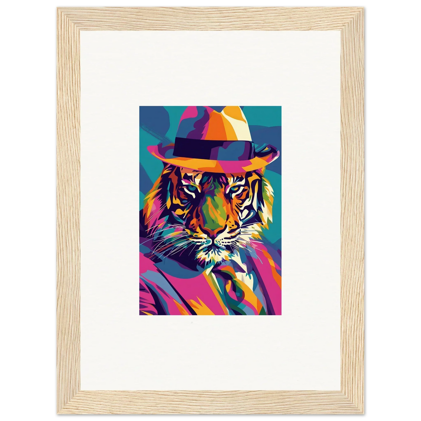 Colorful pop art tiger in fedora from Enigma Dissolve for unique room decor