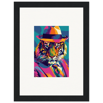 Colorful pop art tiger in fedora for enigma dissolve themed room decor wall art