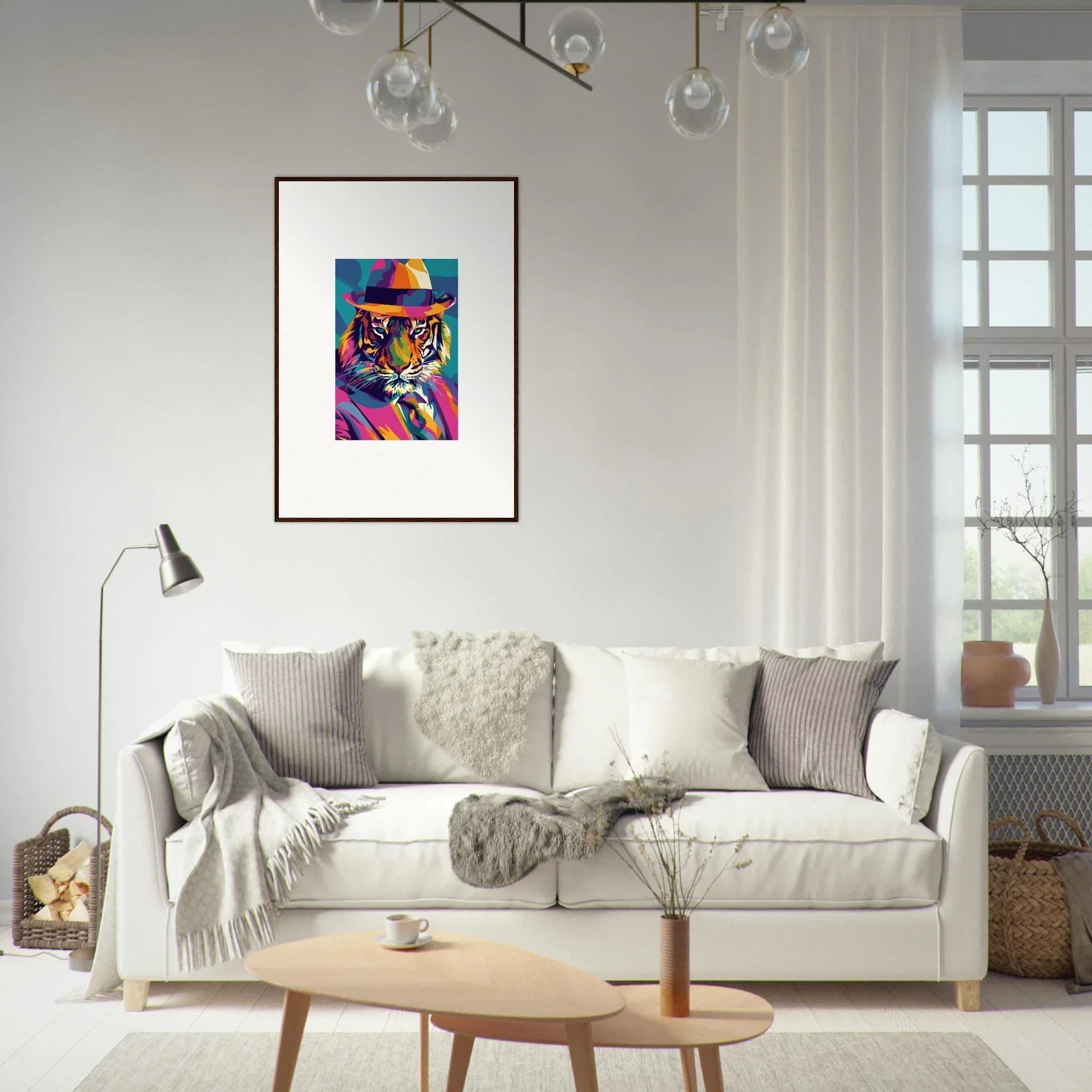 Colorful abstract portrait with hat as framed wall art for stylish room decor