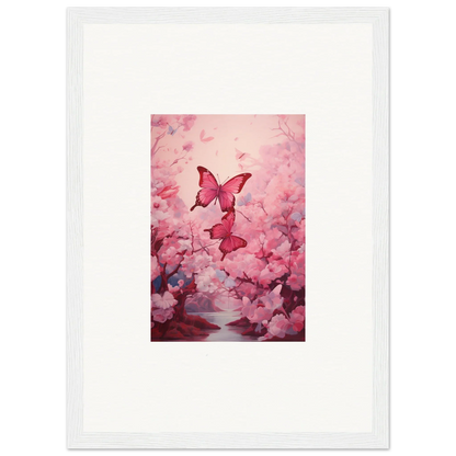 Framed canvas print of pink butterflies and cherry blossoms for spring euphoria room decoration