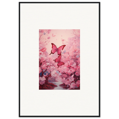 Framed canvas print of pink butterflies and cherry blossoms for spring euphoria room decoration