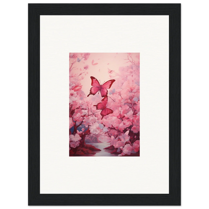 Framed canvas print of pink butterflies amid cherry blossoms for spring euphoria room decoration