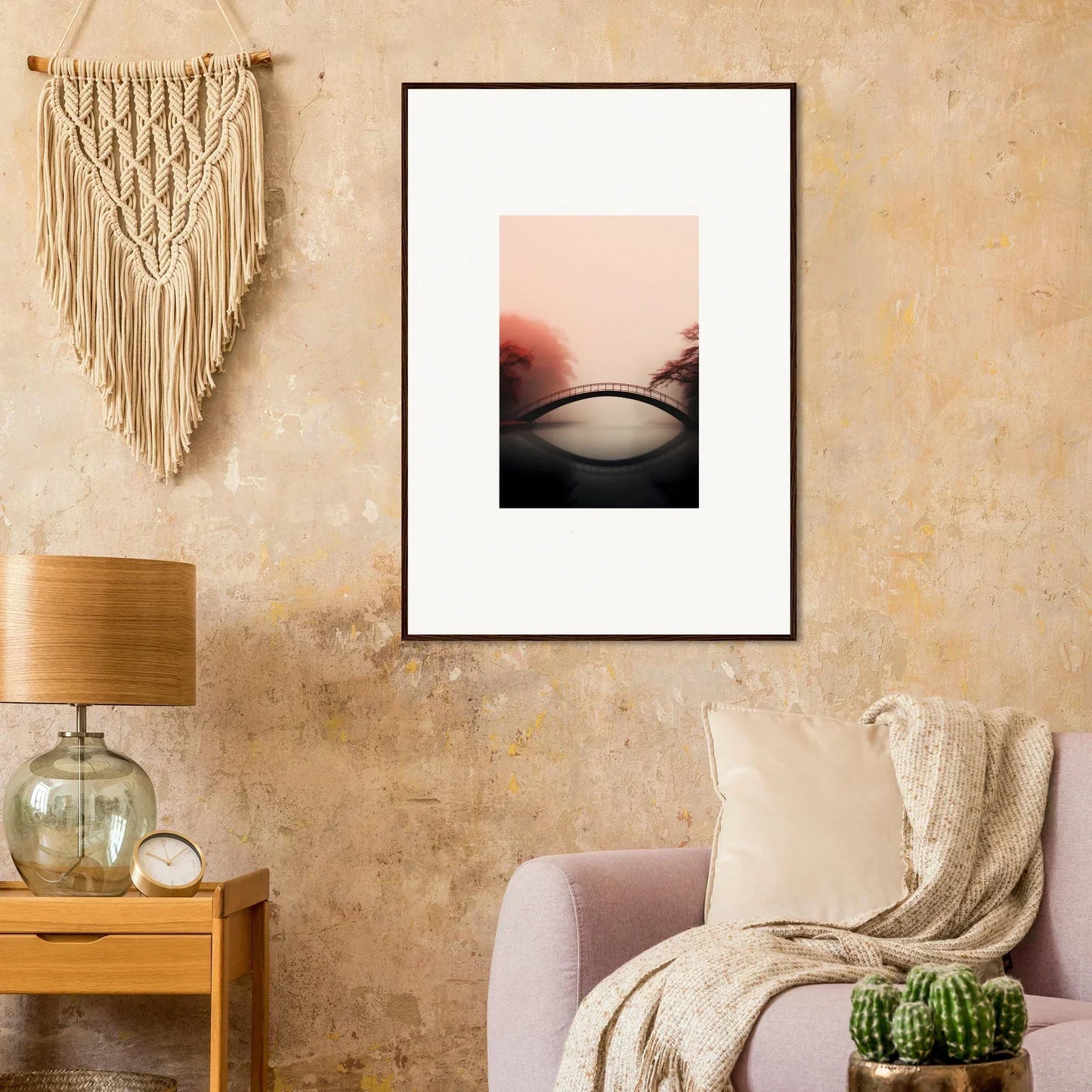 Framed wall art of sunset reflections silence over water for stunning room decor