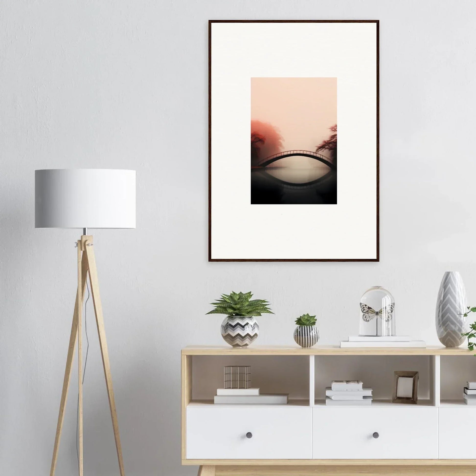 Framed wall art with curved shape and soft background for elegant room decor