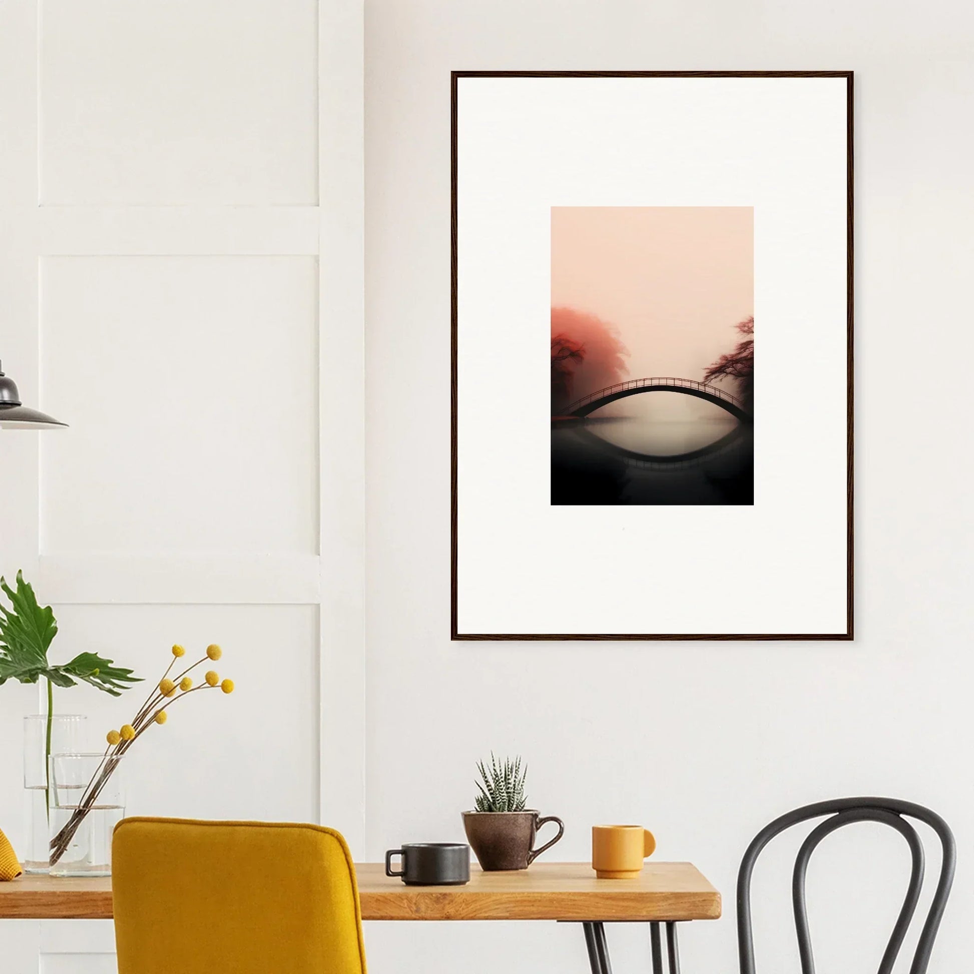 Framed wall art of blurred flesh-toned shape, reflections silence in elegant room decor