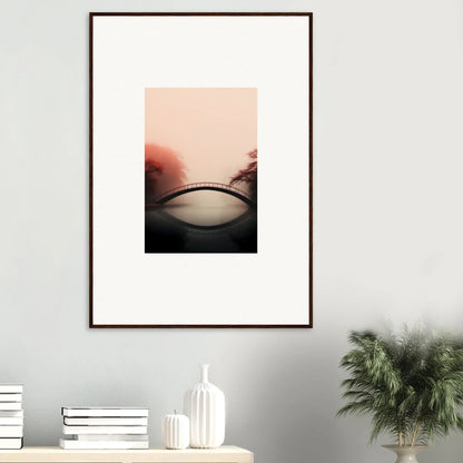 Framed abstract photograph with curved shape on misty reddish background for room decor