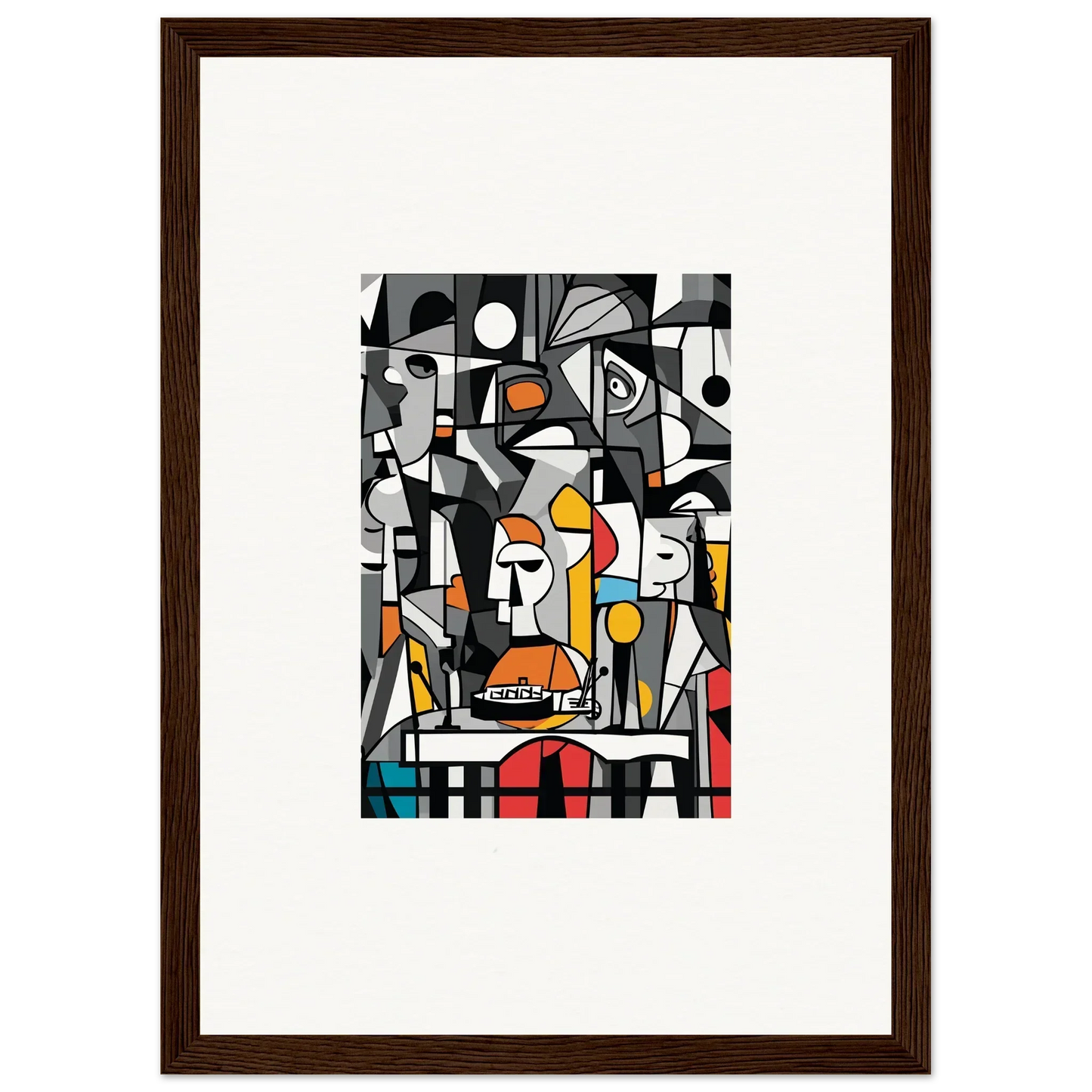 Abstract cubist-style painting in brown frame, perfect for room decor and Masters Pullulan