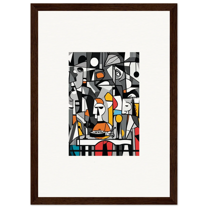 Abstract cubist-style painting in brown frame, perfect for room decor and Masters Pullulan