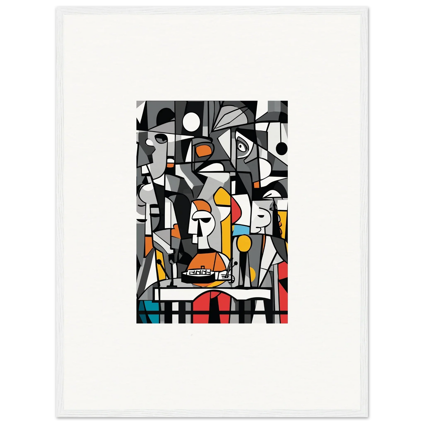 Abstract cubist-style painting with geometric shapes and bold colors for Masters Pullulan room decor