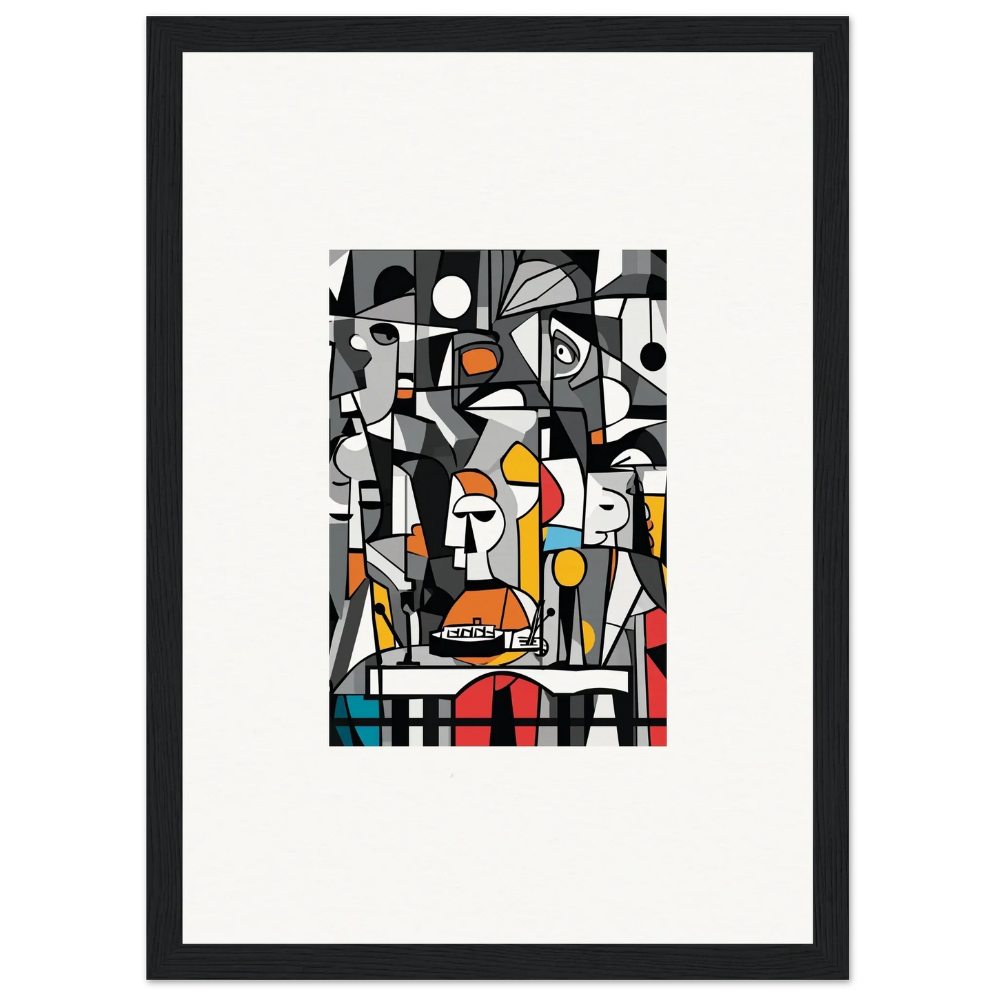 Abstract cubist painting with vibrant colors, ideal for Masters Pullulan room decor