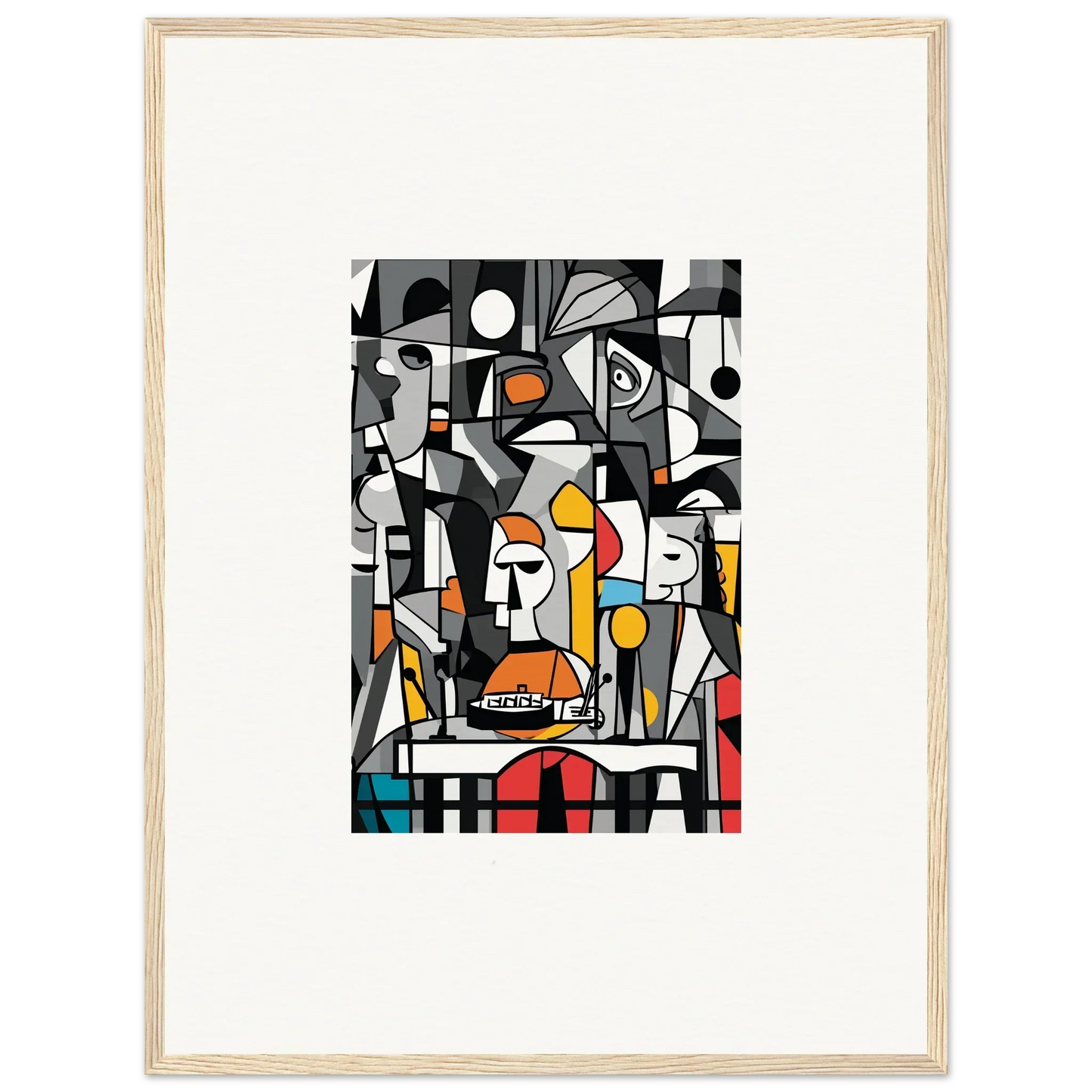 Abstract cubist painting in black, white, and gray for Masters Pullulan room decor