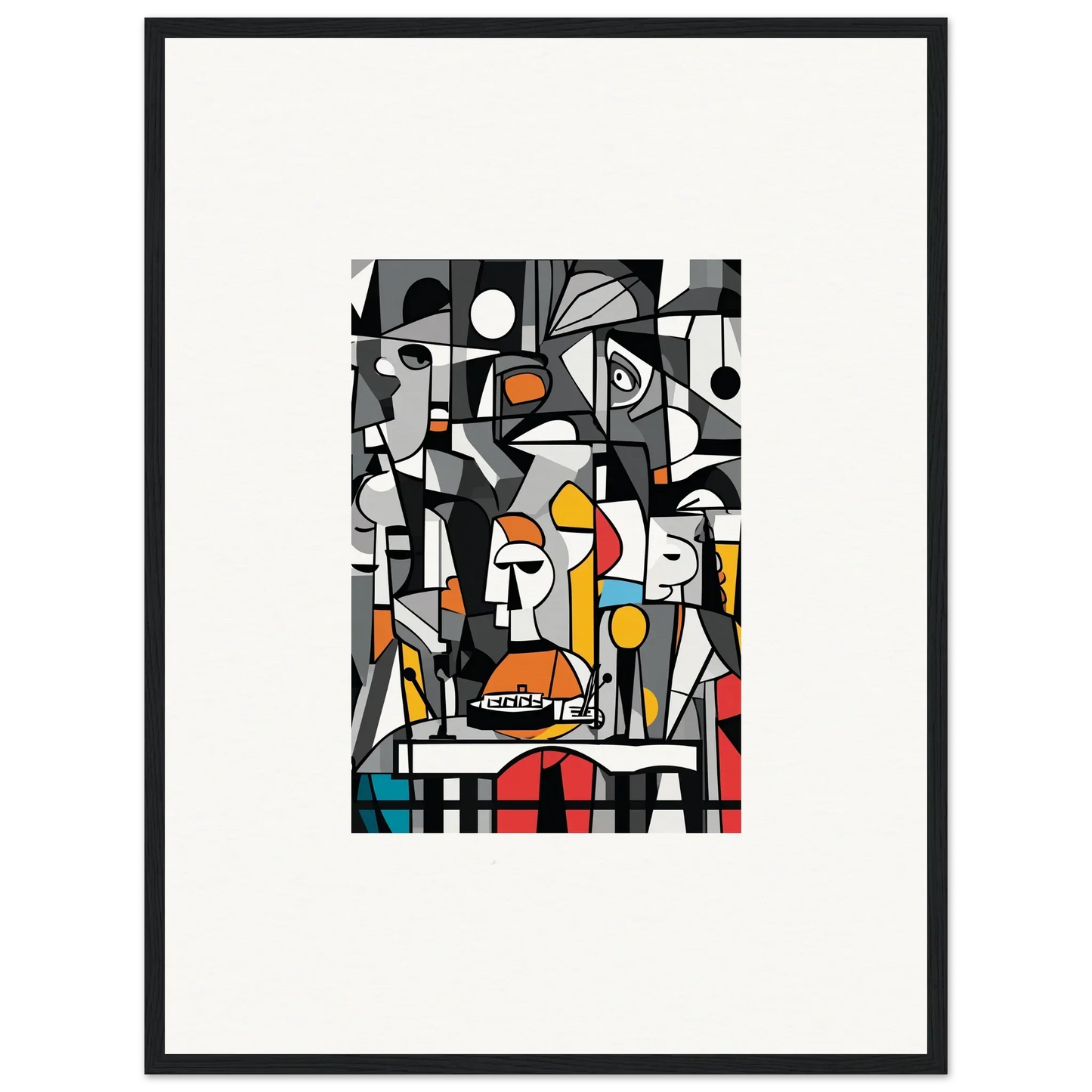 Abstract cubist artwork showcasing vibrant geometric shapes for Masters Pullulan room decor