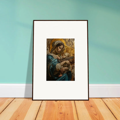 Framed wall art of a woman holding a baby in warm tones for elegant room decor