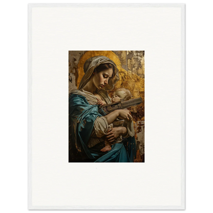 Painting of a woman in blue and gold robes with an infant, perfect for Room Decor