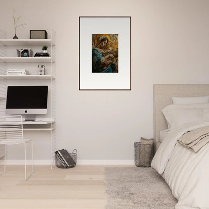 Framed wall art of a bear and owl in a golden forest for stylish room decor