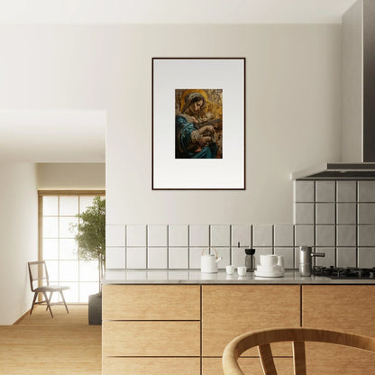 Framed wall art of a religious figure with child, ideal for room decor and Halo Ricochet