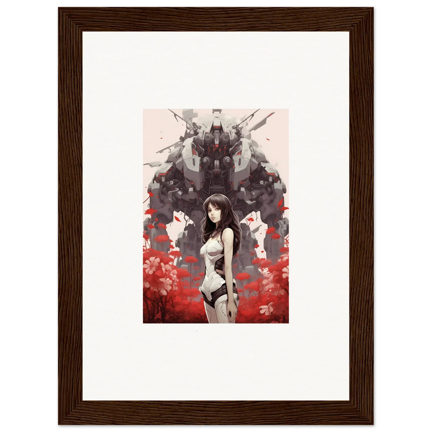 Anime-style canvas print of female figure in Mechanical Amour Reverie for cool room decoration