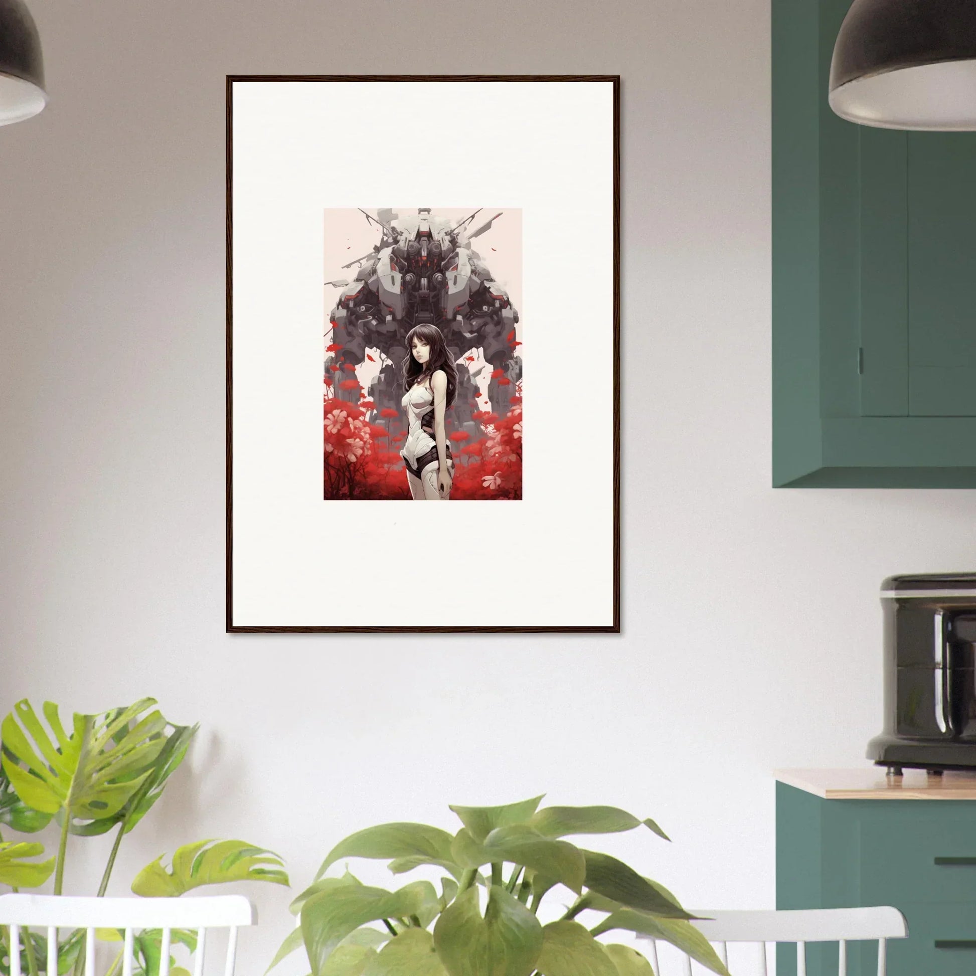 Stylized female art surrounded by abstract shapes for a unique Amour Reverie canvas print