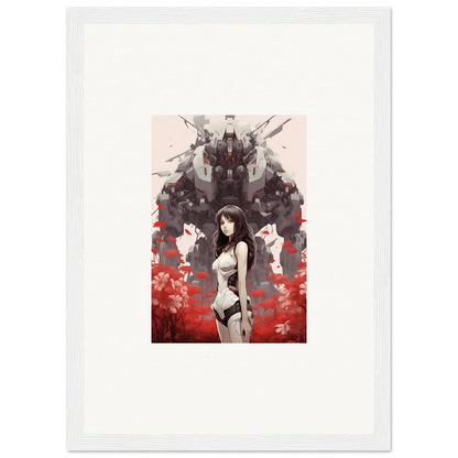 Framed Mechanical Amour Reverie canvas print with anime-style female and shadowy figures