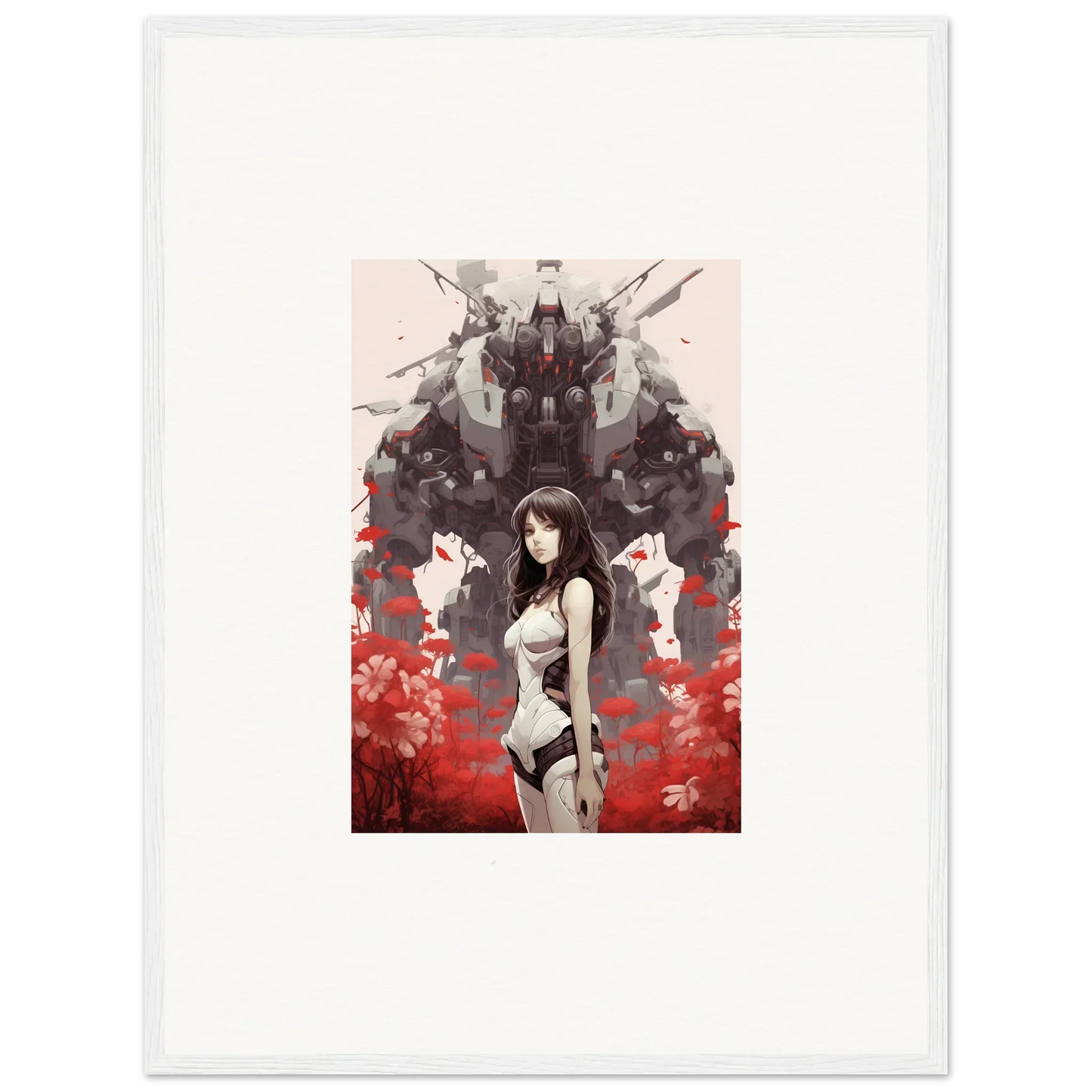 Stylized anime artwork of a woman with robotic elements, perfect for Mechanical Amour Reverie room decoration