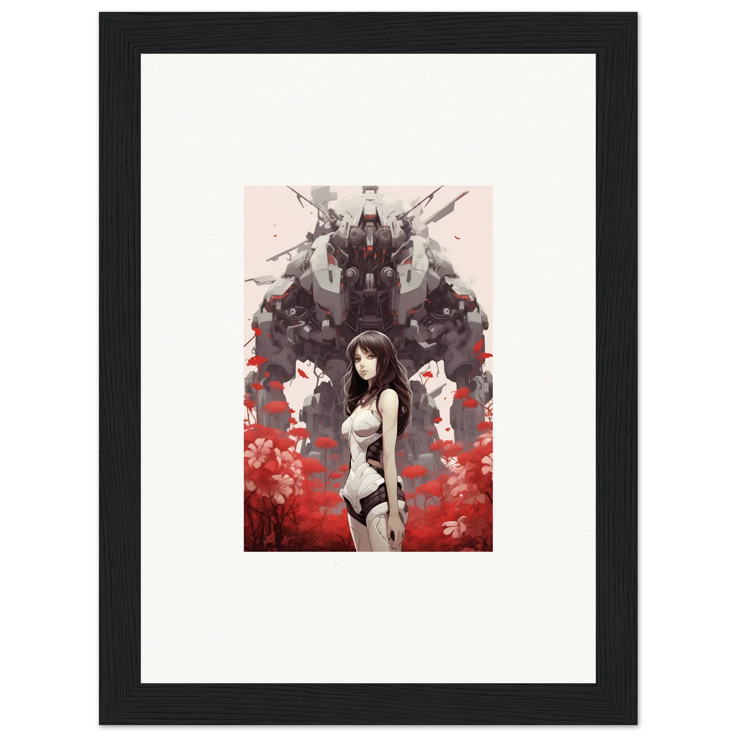 Framed canvas print of an anime woman in Mechanical Amour Reverie for unique room decoration