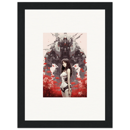 Framed canvas print of an anime woman in Mechanical Amour Reverie for unique room decoration