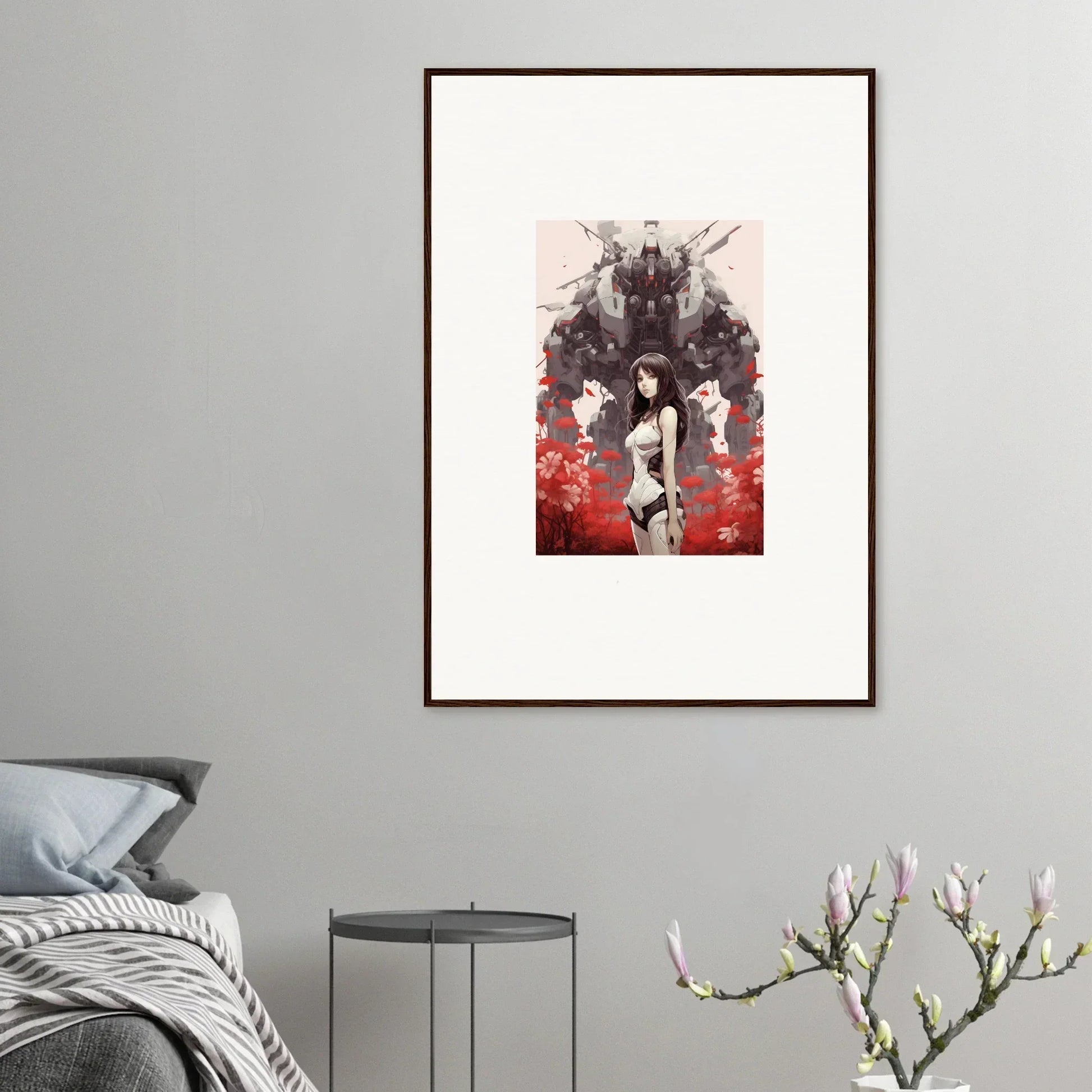 Stylized female figure artwork with dark and red elements for stylish room decoration