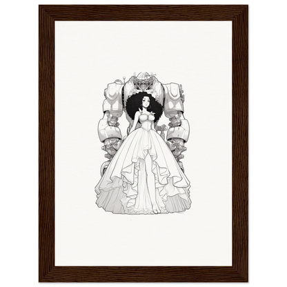 Black and white illustration of a woman in a ball gown for Fables Aflame canvas print