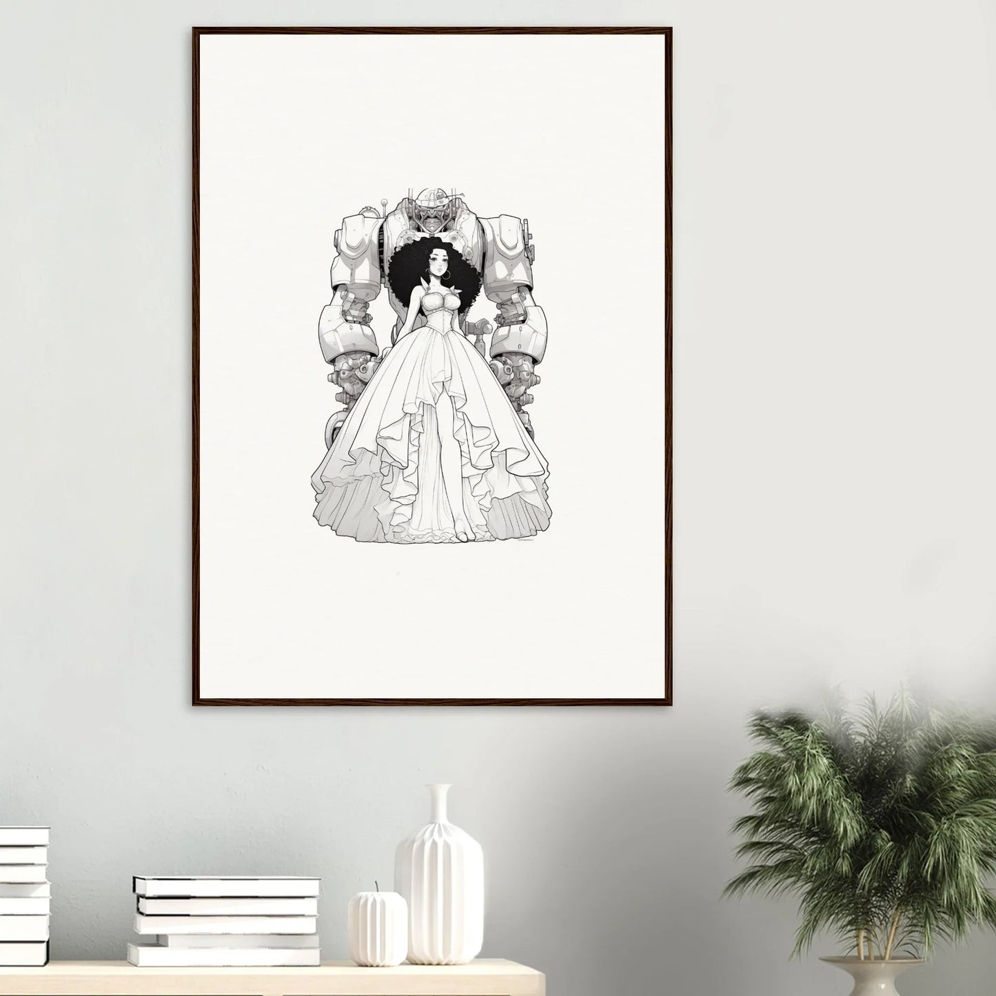 Black and white sketch of a bride in a wedding gown for Fables Aflame canvas print