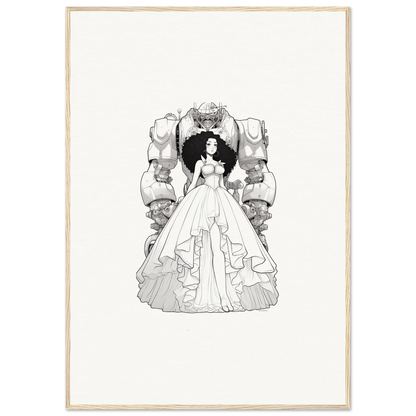 Black and white canvas print of a woman in ball gown for fables aflame room decoration