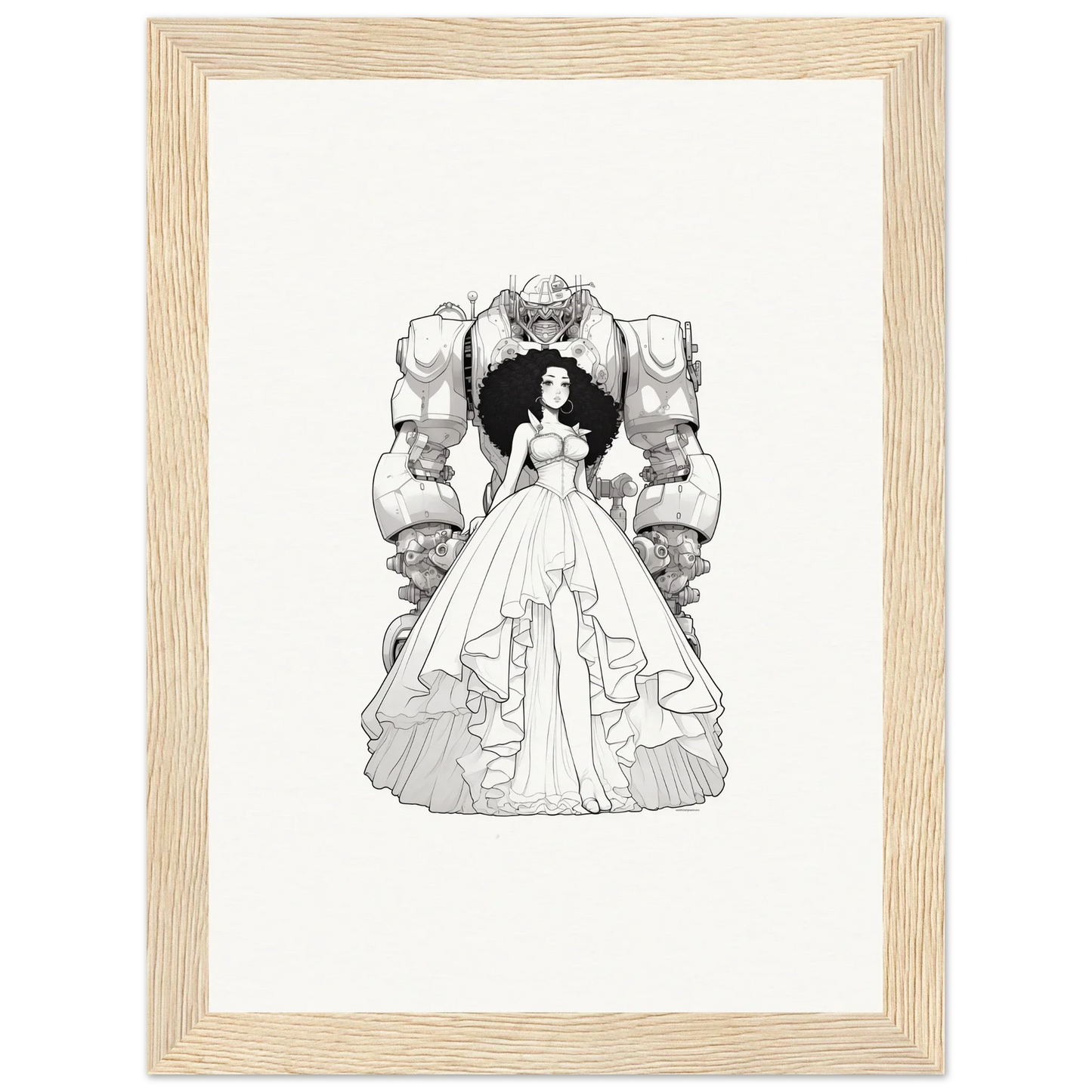 Black and white illustration of a woman in a ball gown for Fables Aflame canvas print