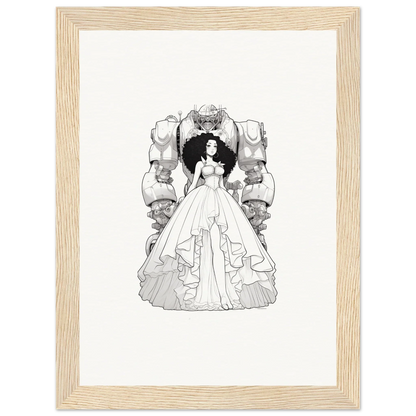 Black and white illustration of a woman in a ball gown for Fables Aflame canvas print