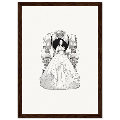 Black and white illustration of a woman in a ball gown for Fables Aflame canvas print