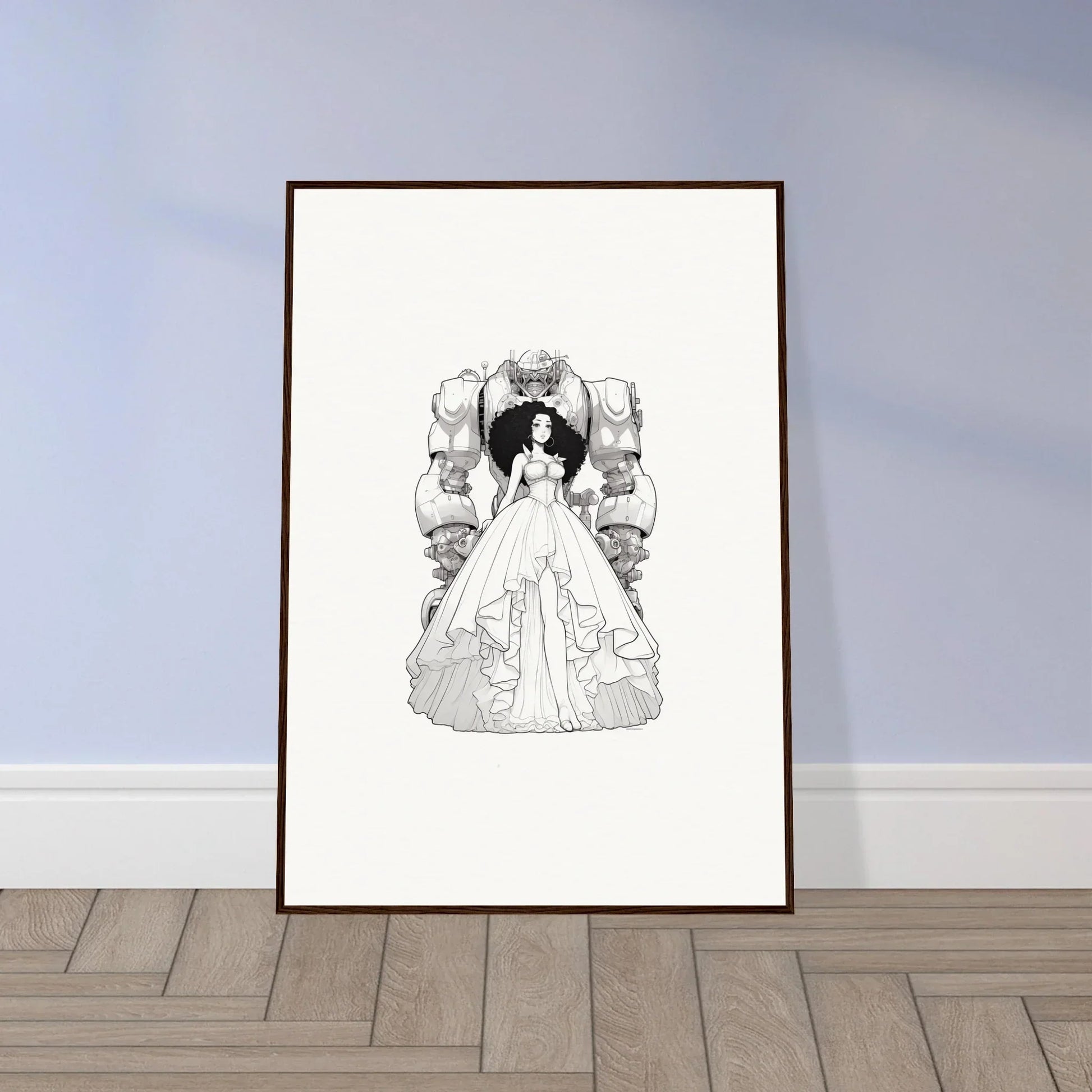 Framed black and white illustration of a woman in a wedding gown for Fables Aflame canvas print