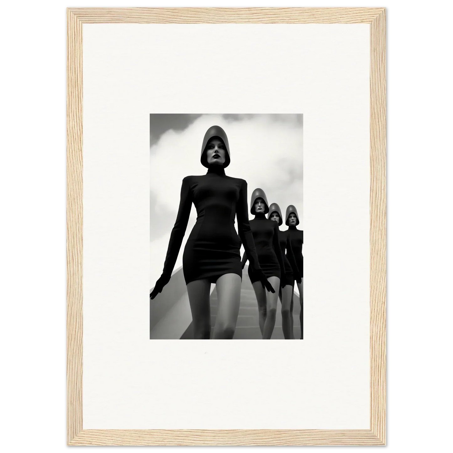 Black and white photo of models in short dresses for Venus Phantoms framed wall art