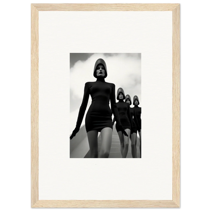 Black and white photo of models in short dresses for Venus Phantoms framed wall art