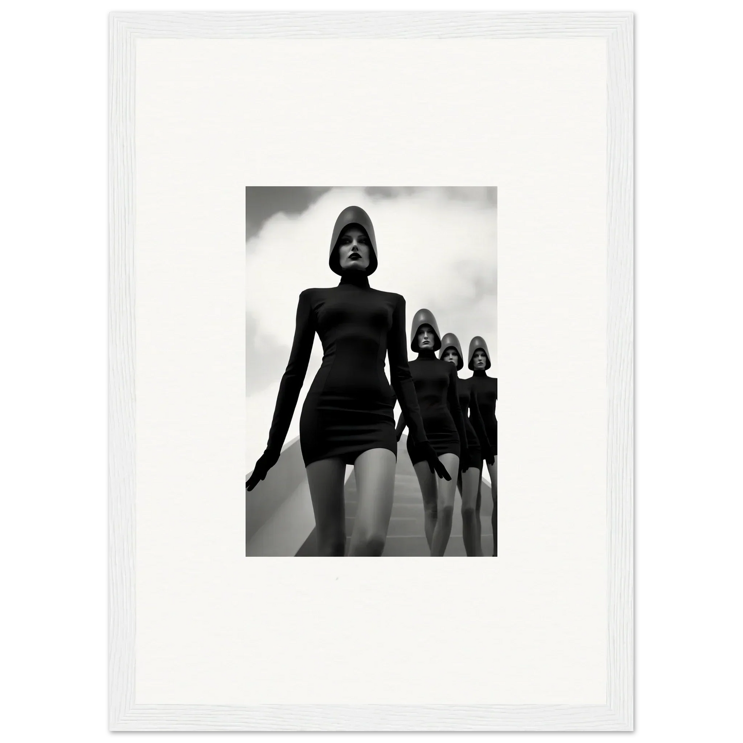 Black and white photo of models in short dresses for Venus Phantoms room decor