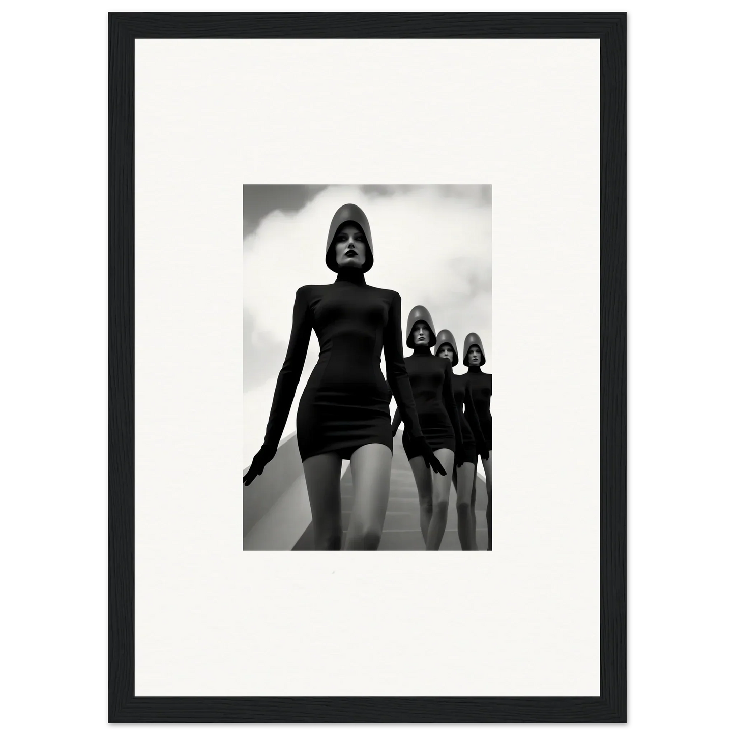 Black and white photo of models in dresses, perfect for Venus Phantoms wall art decor