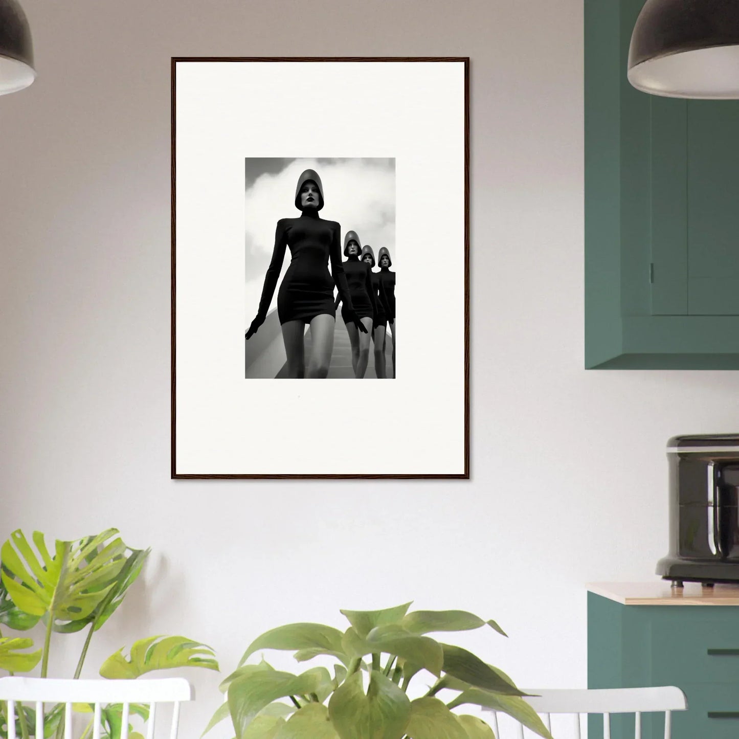 Framed black and white photograph of silhouetted figures for Venus Phantoms room decor