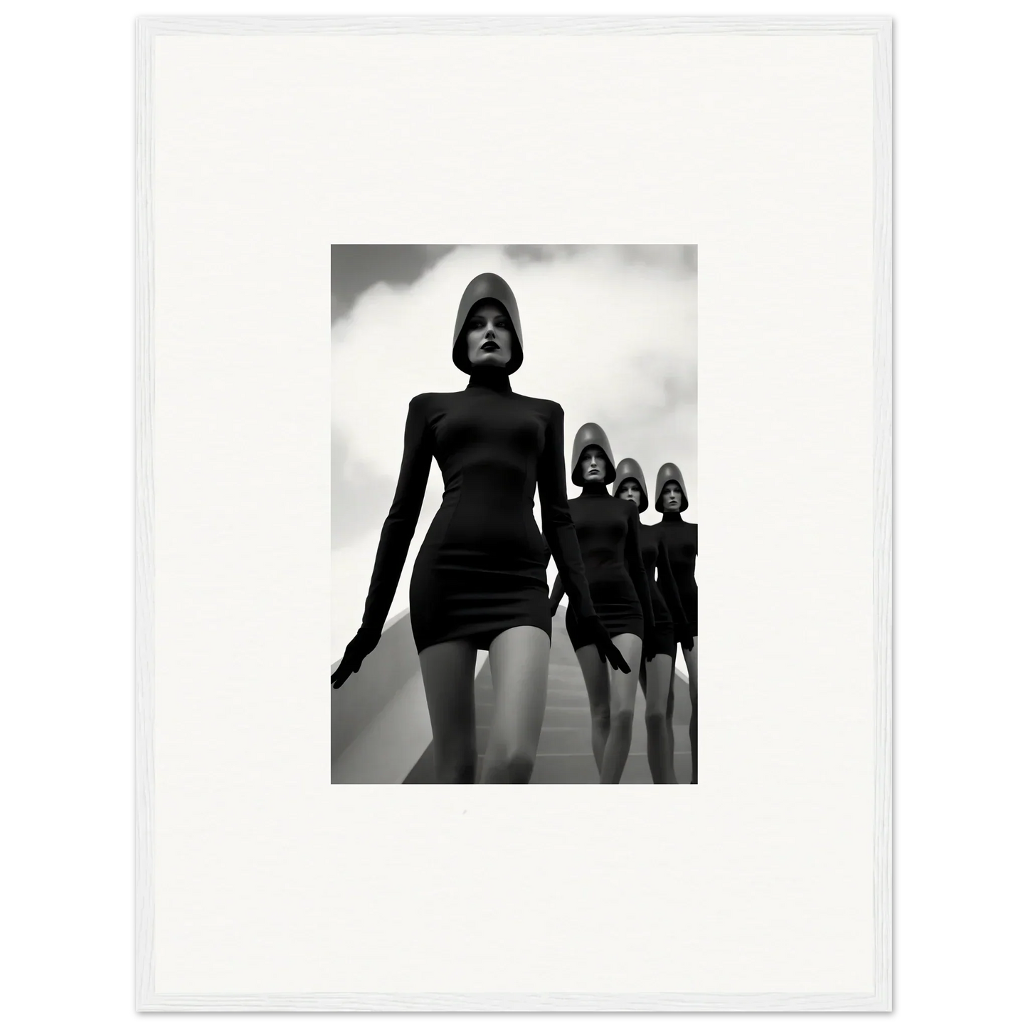 Black and white photo of models in short dresses for Venus Phantoms wall art decor