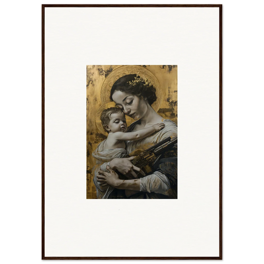 Framed canvas print of a woman with baby, perfect for a cozy velvet embrace room decoration