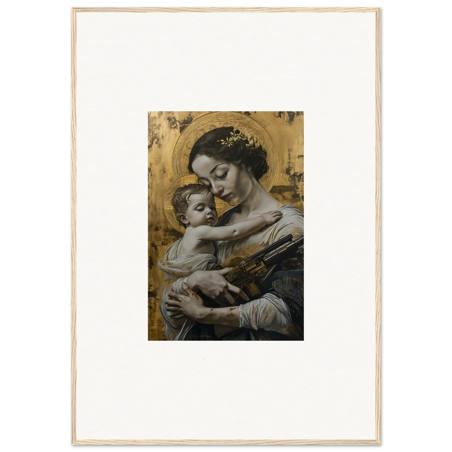 Framed canvas print of a woman and baby for lovely room decoration, Velvet Embrace style