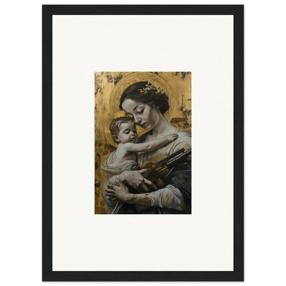 Framed canvas print of a woman and baby in velvet embrace for cozy room decoration