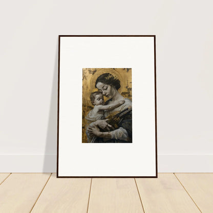 Framed canvas print of a woman embracing a child, perfect for room decoration and velvet embrace