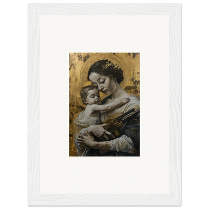 Framed canvas print of a woman and child in a velvet embrace against gold