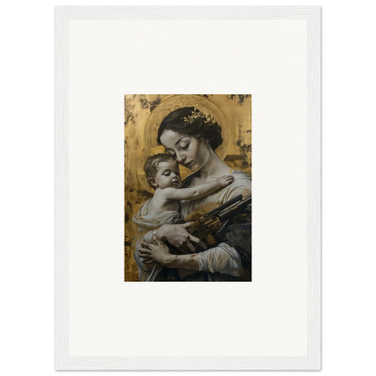 Framed canvas print of a woman holding a baby, perfect for velvet embrace room decoration