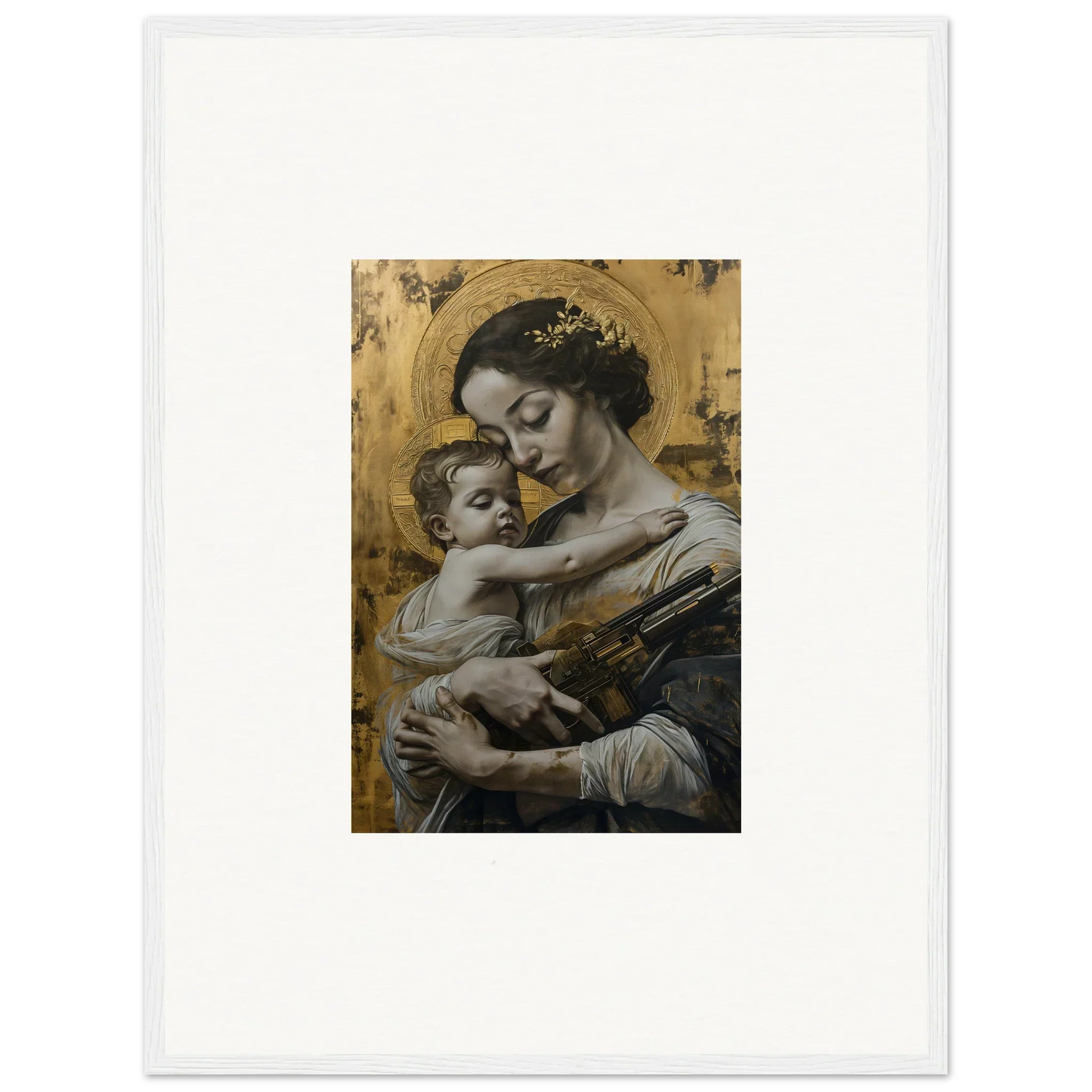 Woman cradling a baby in a velvet embrace, perfect for room decoration canvas print